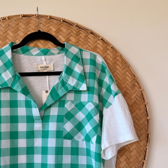 ANTHROPOLOGIE PORRIDGE WOMEN’s TOP TURQUOISE GOLDA GINGHAM PREPPY‎ BACK-TIE NWT - Picture 7 of 12